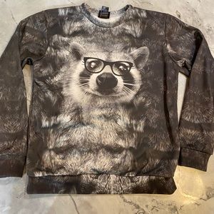 Super adorable raccoon with glasses sweatshirt!!